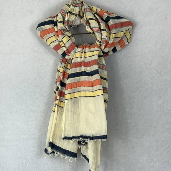 Unbranded Scarf Unisex Gauze Linen Blend Multicolor Fringe Soft Striped - Picture 2 of 8